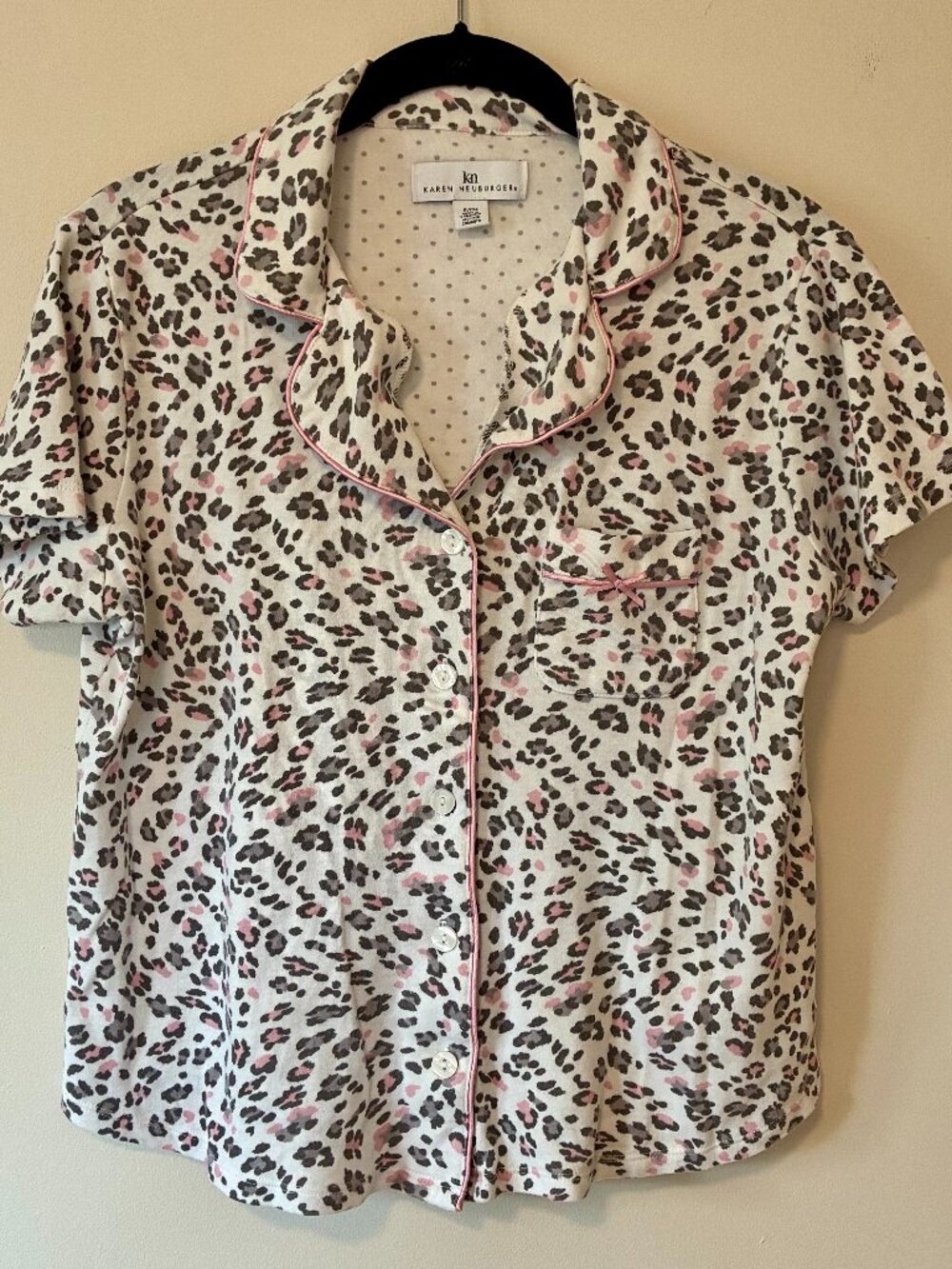 Karen Neuburger Sz Small | White and Pink Leopard Print Pajama Top + Pants Set - Picture 2 of 15